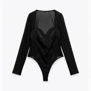 NWT Zara Satin / Mesh Long Sleeve Bodysuit